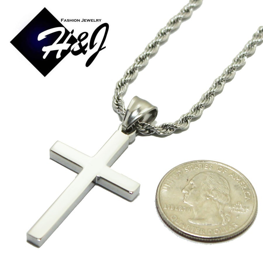 20″24″30″Stainless Steel 2.5mm Silver Smooth Rope Chain Necklace Cross Pendant*P