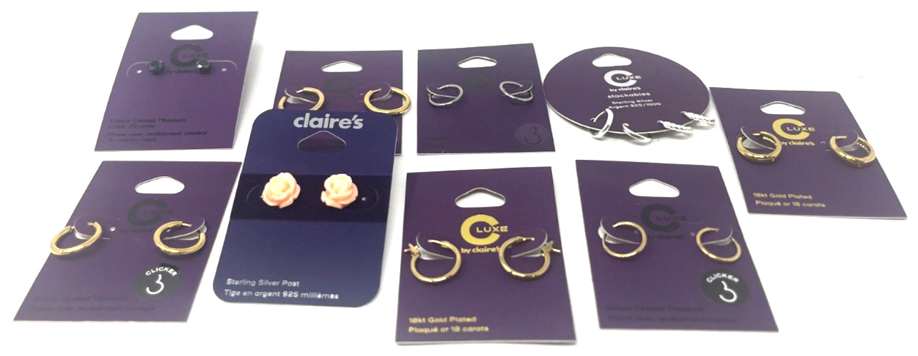 (9) C Luxe Claire’s Earrings New In Packaging Variety Hoops Studs Rose Titanium