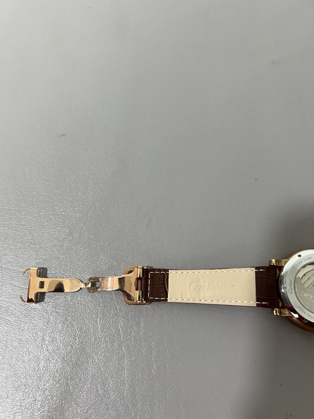 Cartier Mens Automatic Business Casual Watch Brown Leather Strap Rose Gold