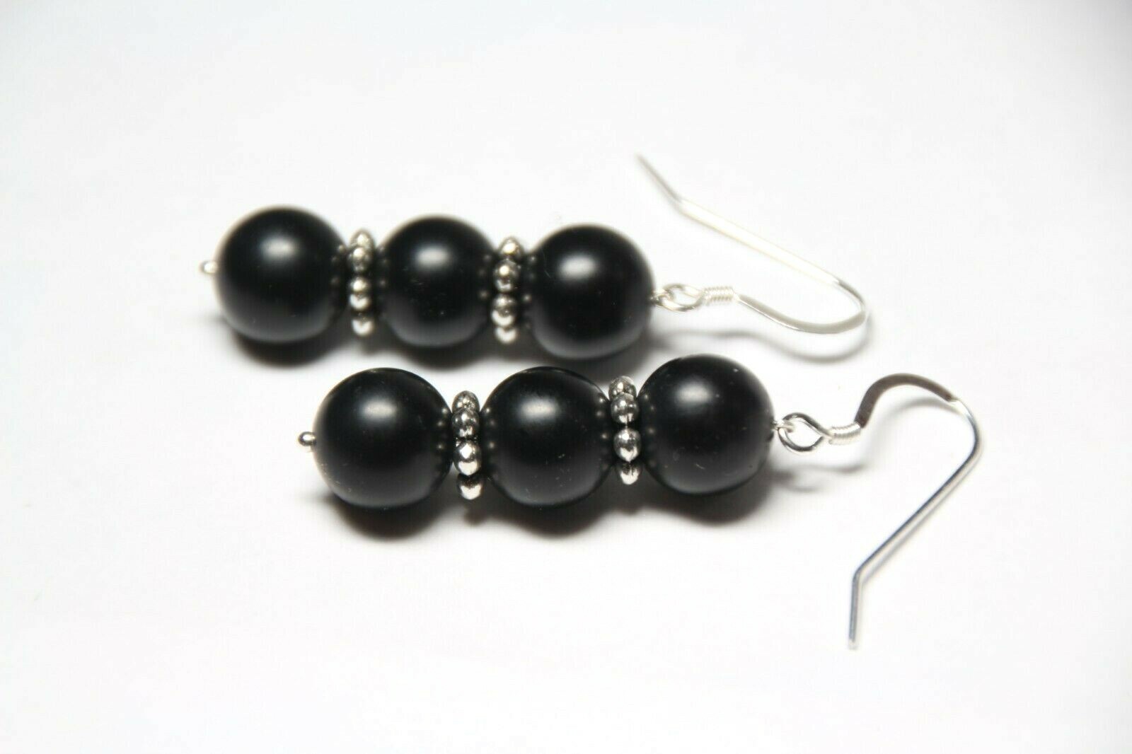 Graphite Earrings Black 10mm Ball Natural Gemstone 925 Sterling Silver 2″
