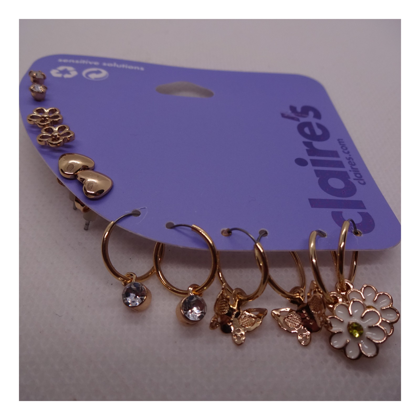 Claire’s 8 SETS Earrings LOT Sensitive Solutions Studs Dangle Hoops Clips NWT