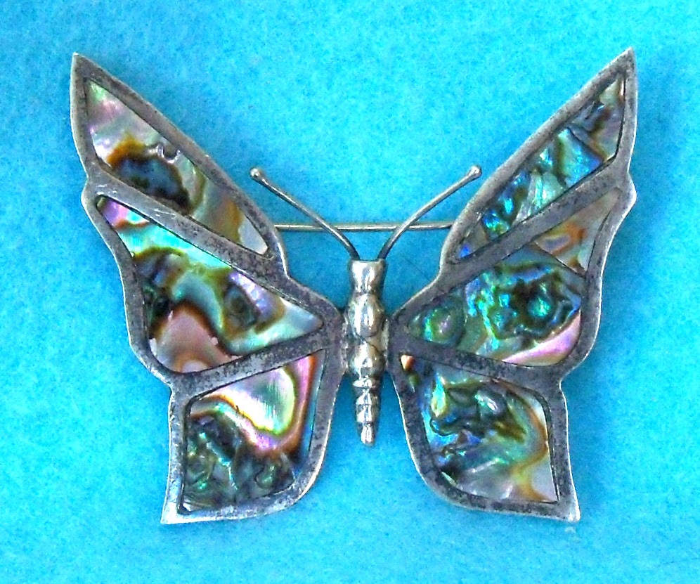 Sterling Silver Abalone Brooch Hecho en Mexico 925 2 1/8 in L x 2 in