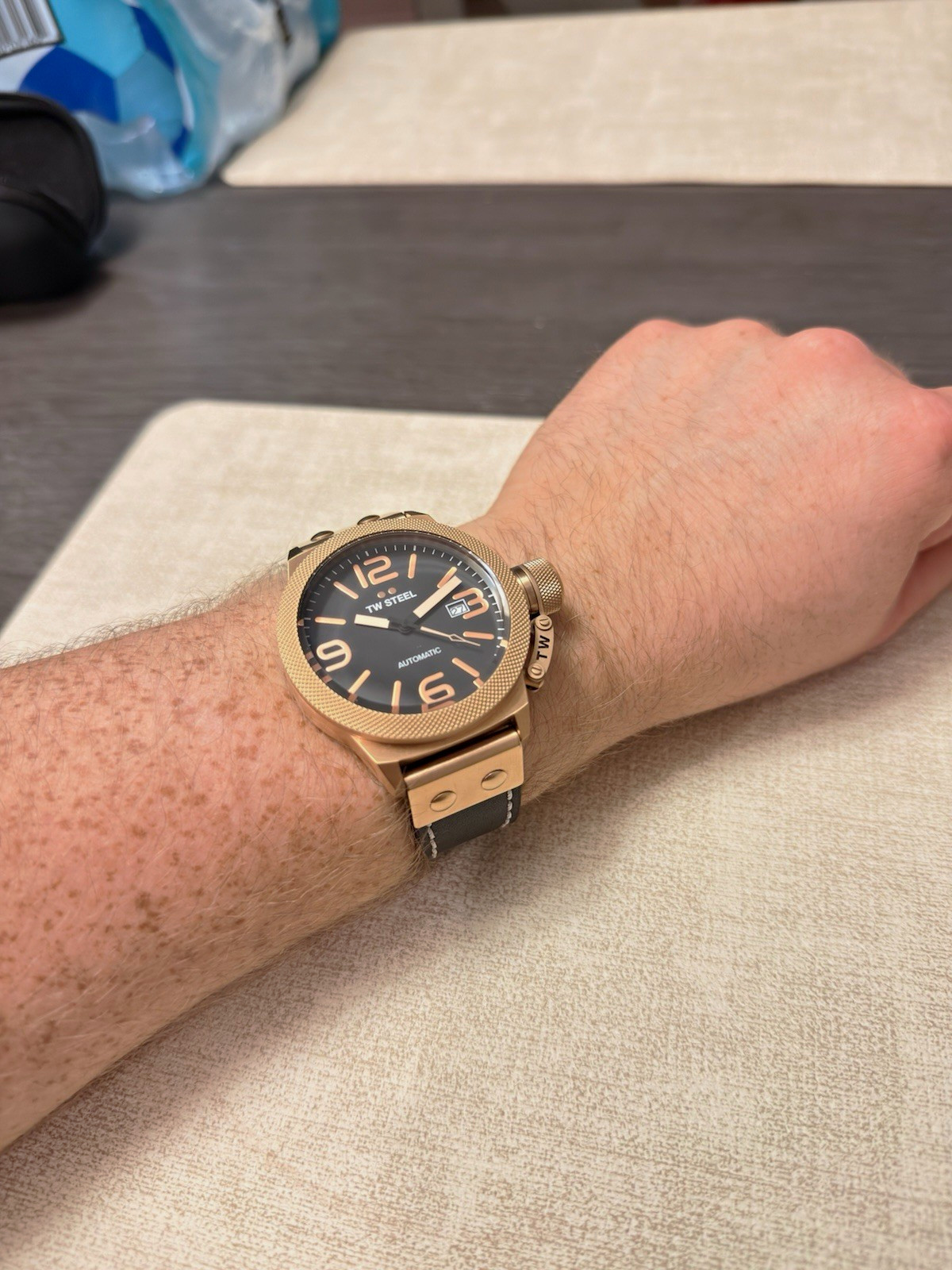 TW Steel Canteen Automatic Watch Black Dial Rose Gold Case Date 45mm 100m