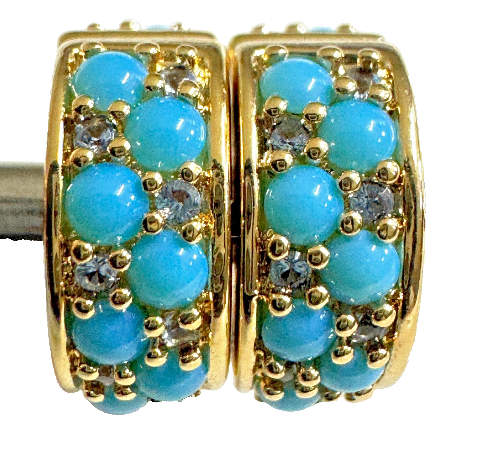 (PAIR) PANDORA Aqua Blue SHINE Clip Charm 14K Gold Plating 763902C01