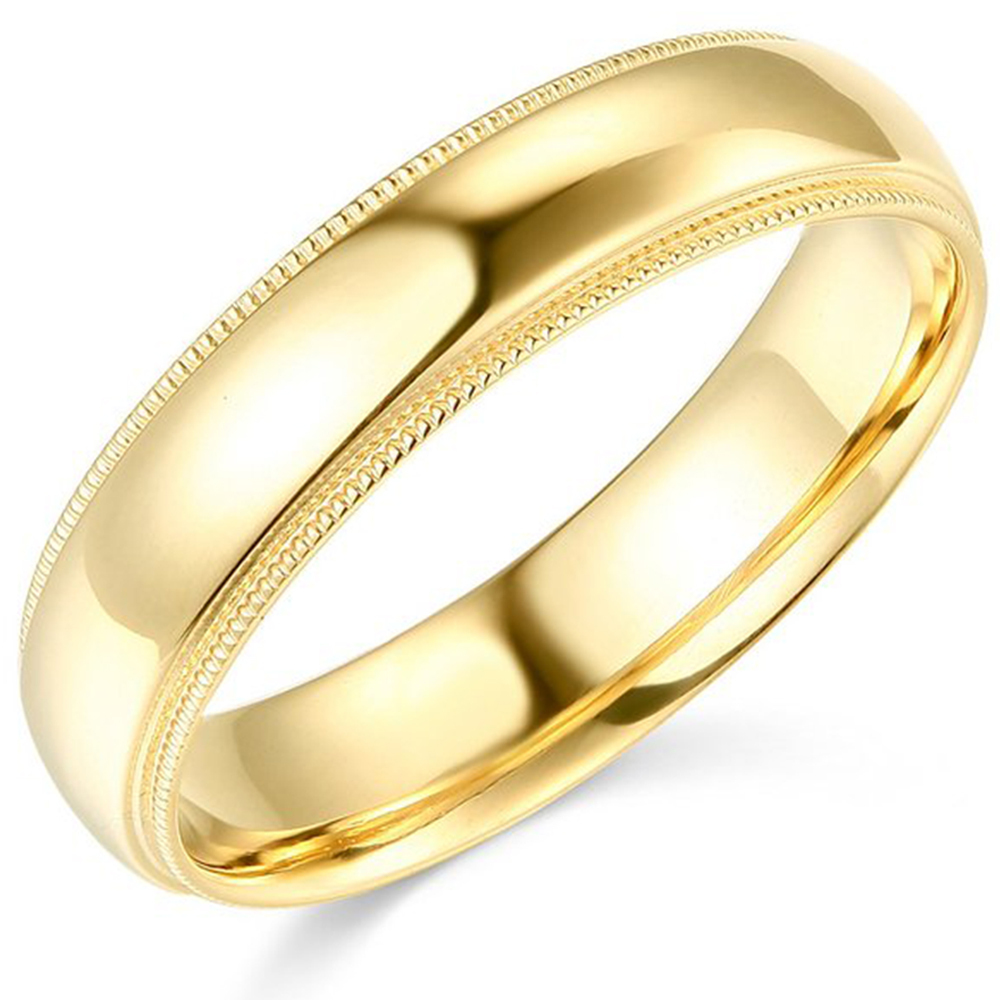 14K Yellow Gold 2mm 3mm 4mm 5mm 6mm Comfort Fit Men Women Milgrain Wedding Band