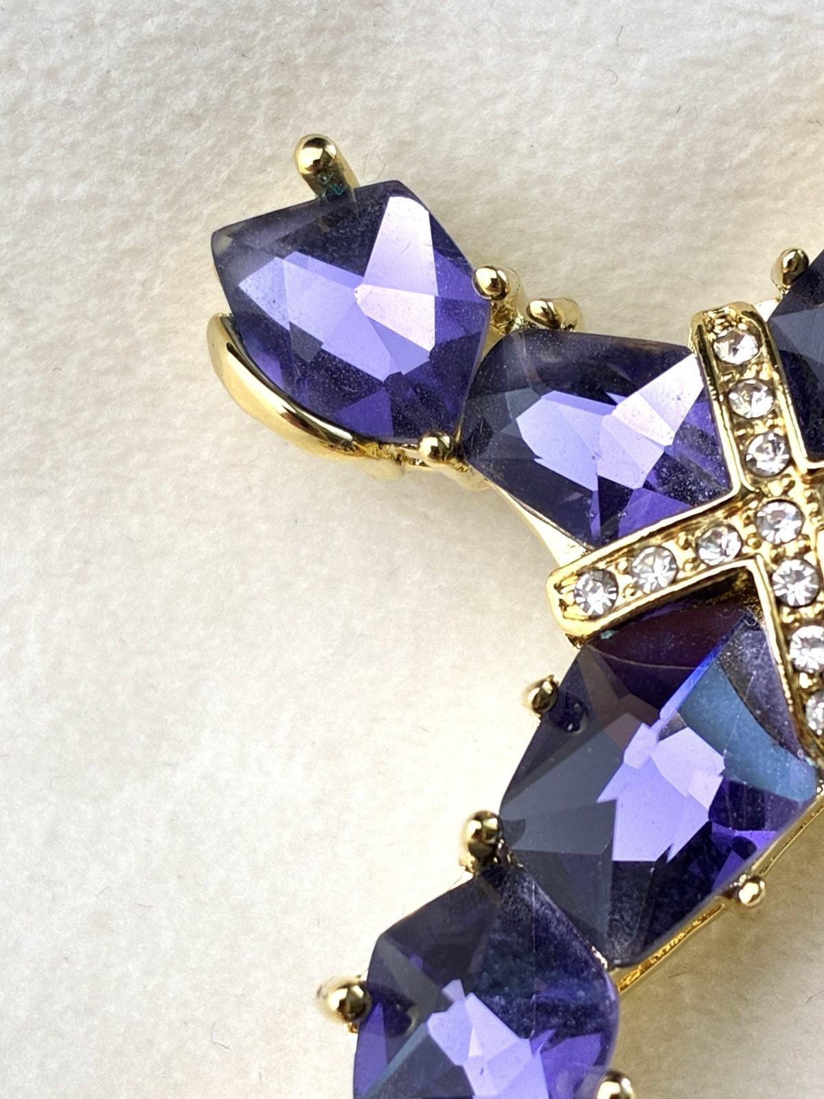 Real Collectibles Adrienne Amethyst Crystal Cross Necklace Gold HSN Box & Card
