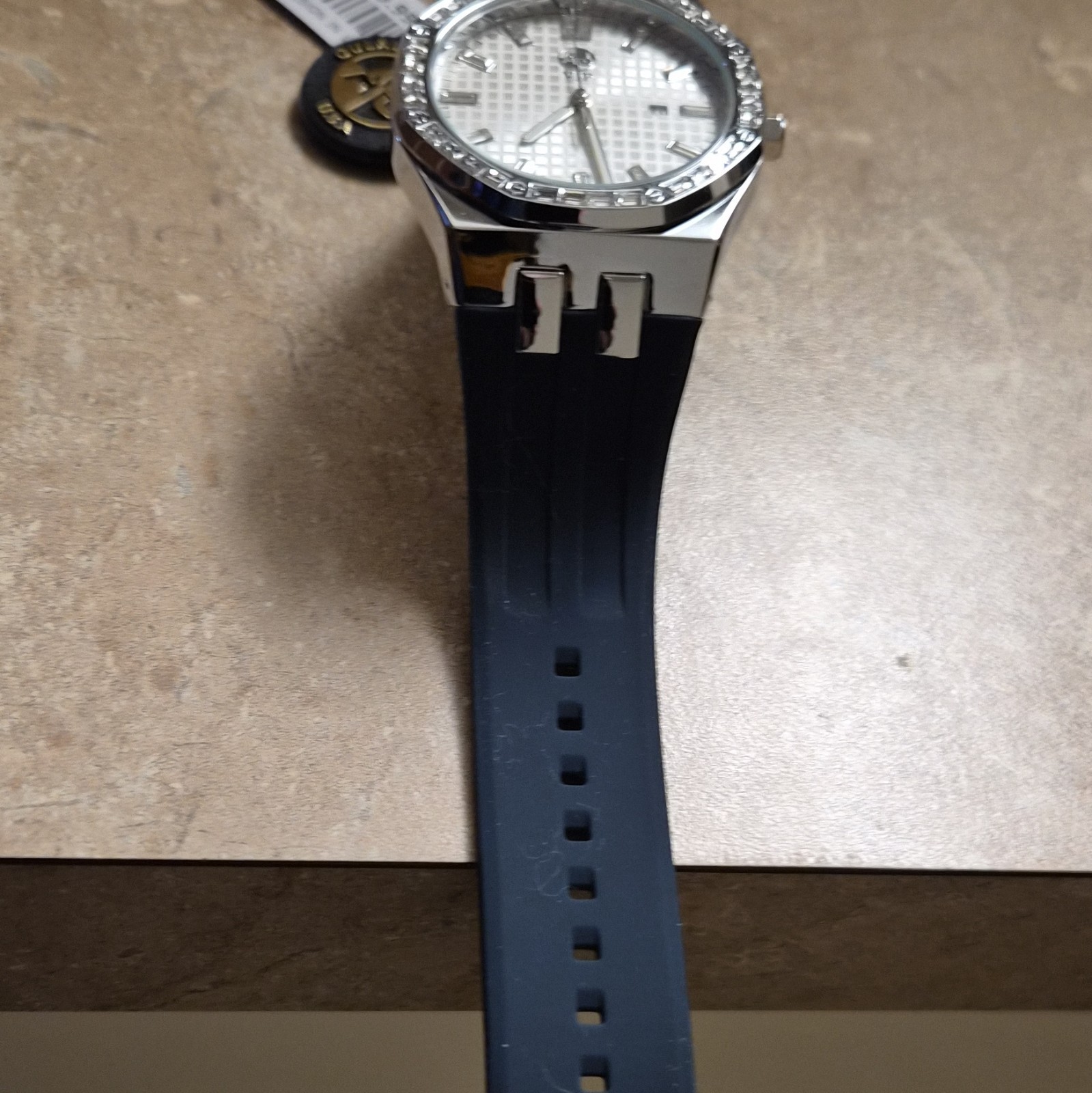 A J VIP Analog Quartz Wristwatch Silver-Tone Case Blue Silicone Strap Date