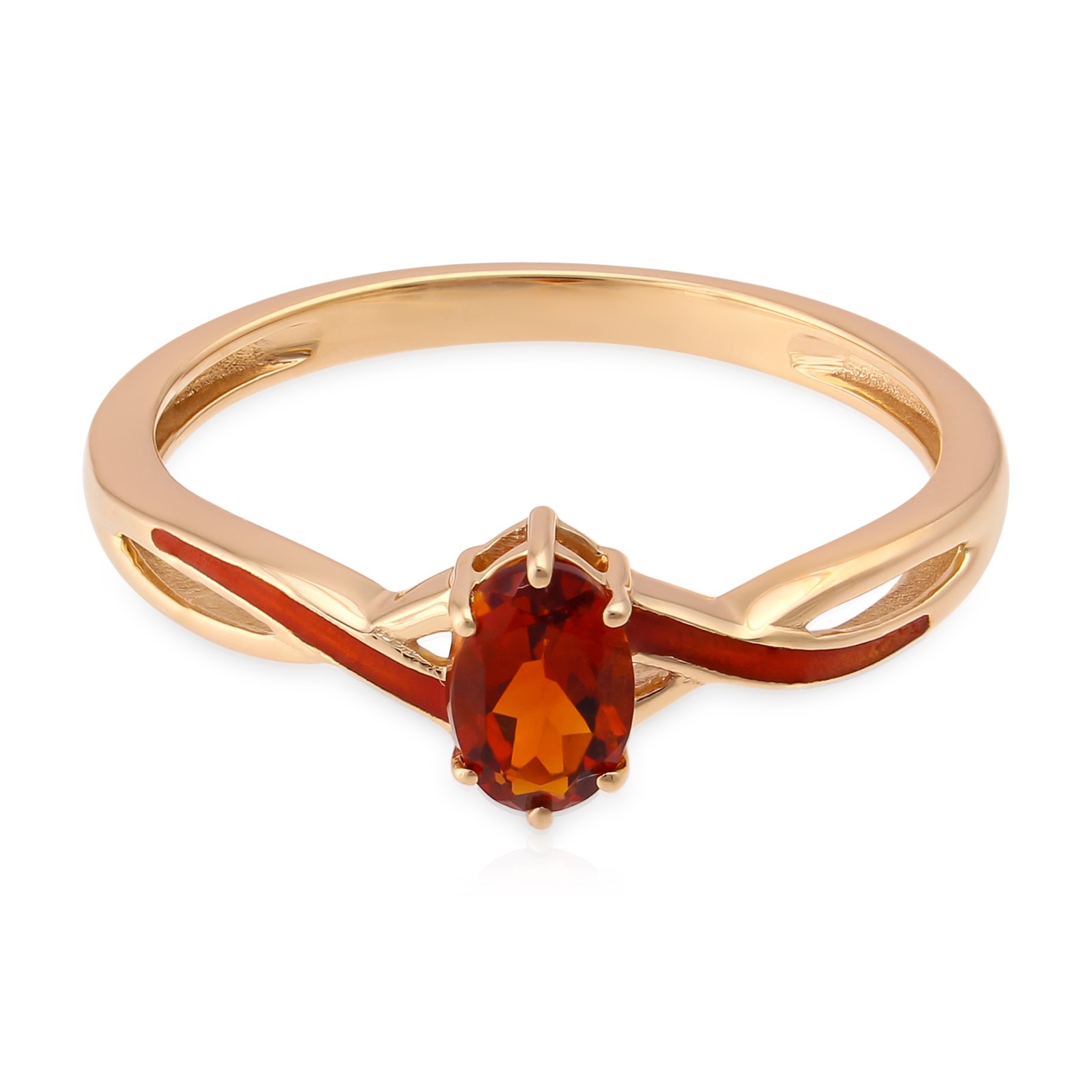 0.45 CT Oval Madeira Citrine Orange Enamel Solitaire Ring 925 Sterling Silver