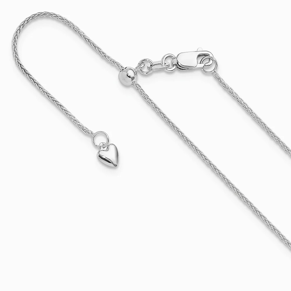 14K White Gold Adjustable 1mm Wheat Chain Necklace 22″-30″