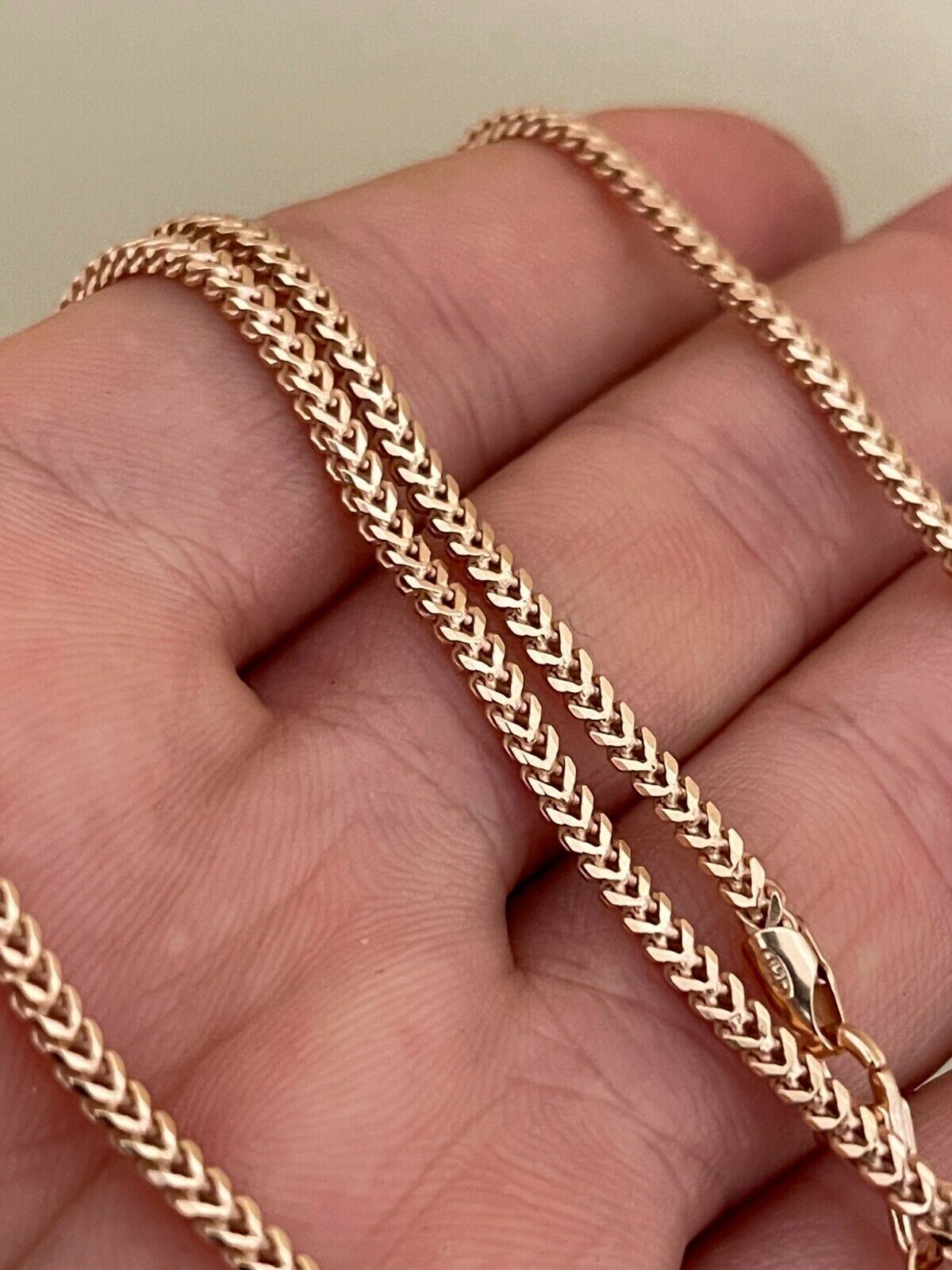 Franco Chain Real 14K Rose Gold Plated Solid 925 Sterling Silver 2mm Necklace