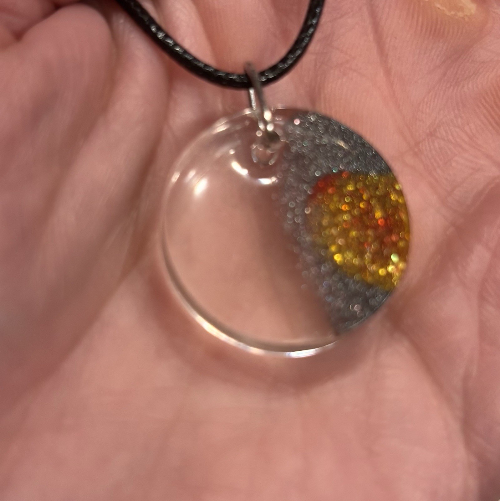 Handmade Resin Pendant Clear Black Red Gold Sparkle Minimalist Boho Art Jewelry