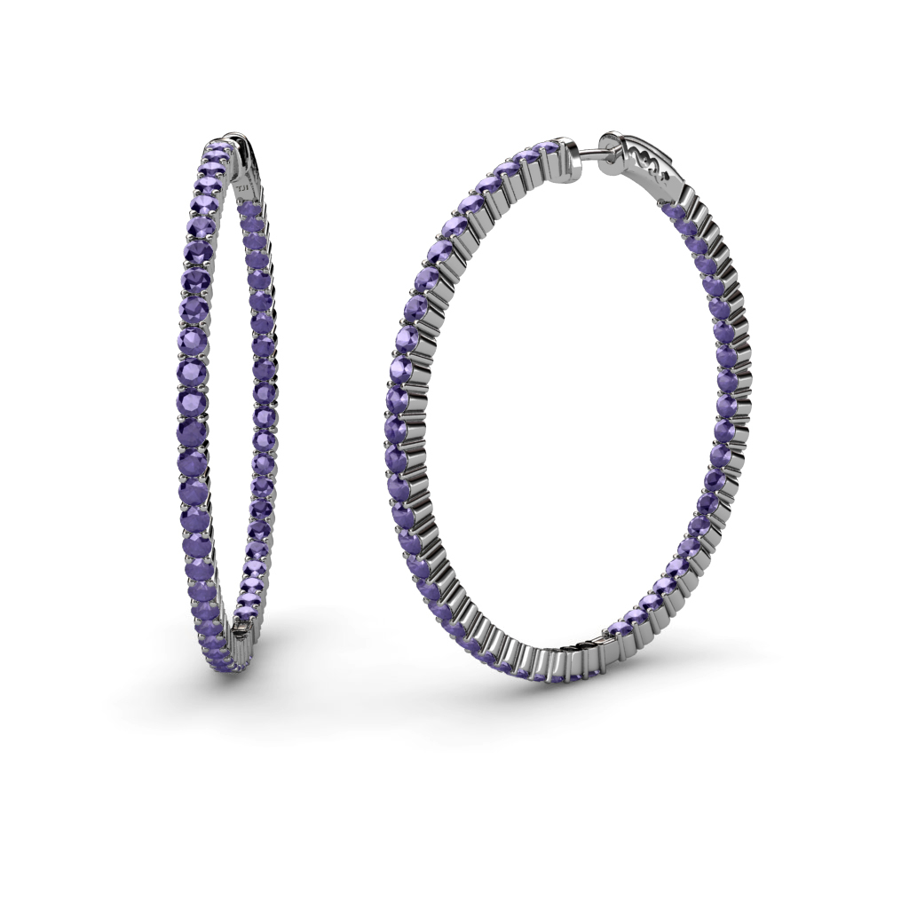 Iolite 1 3/4 ctw Common Prong Inside-Out Womens Hoop Earrings 14K Gold JP:37592