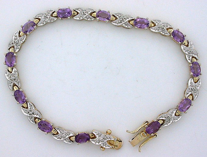 6×4 Oval Natural Amethyst Gemstone Sterling Tennis Bracelet 7 1/4 Inch ebs6620
