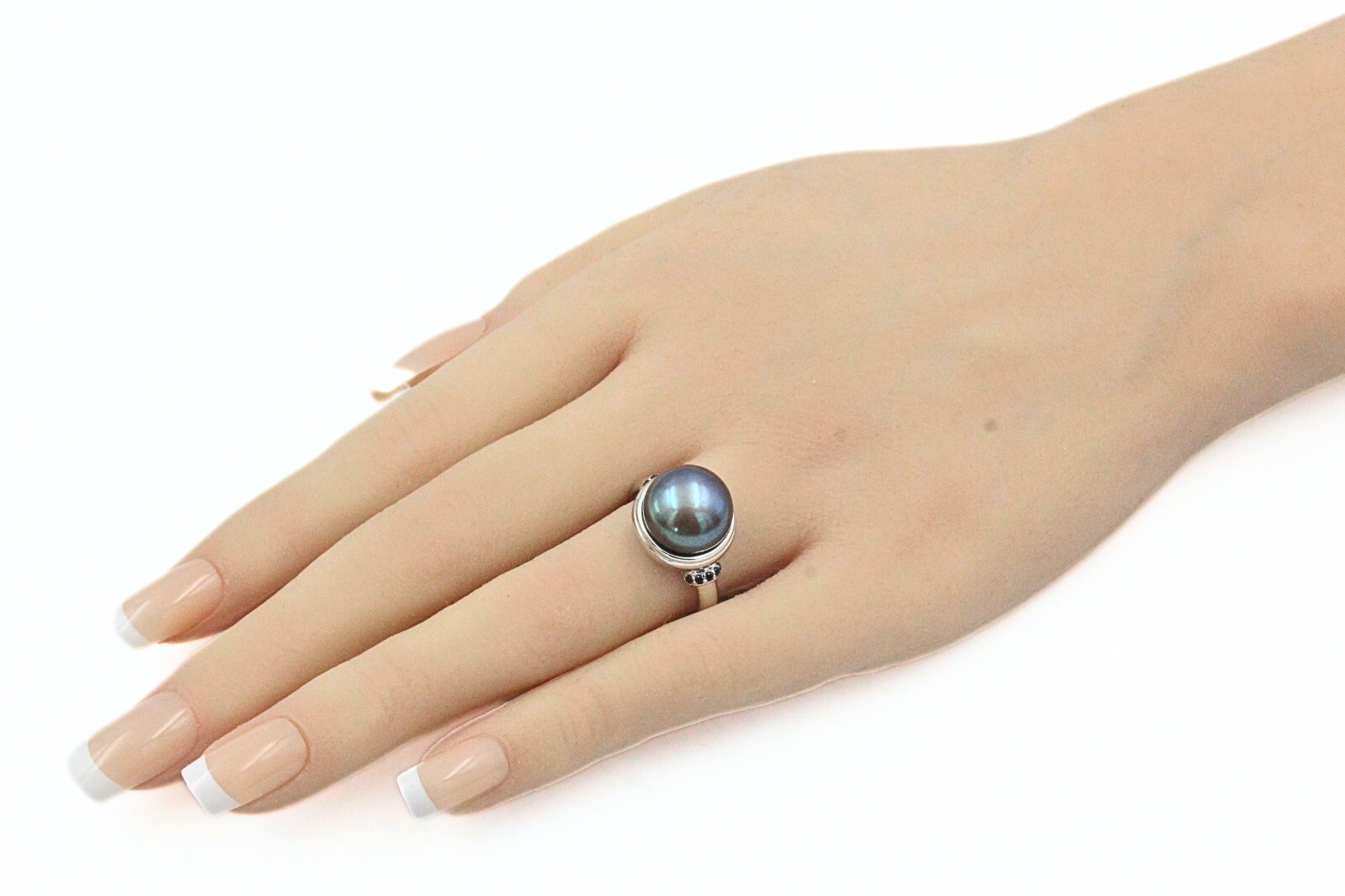 Bronze Signed Made in Italy Stainless Steel Black Freshwater Pearl Ring Sz 7