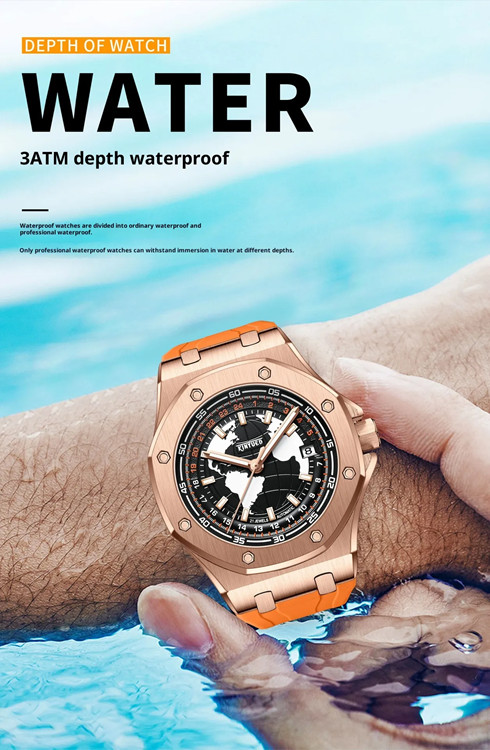 Men’s Full Automatic Mechanical Octagon Watch 12/24Hours 3 Hands Date 3Atm 3 Col