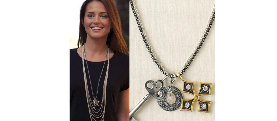 Stella & Dot Liv Multi Charm Maltese Cross Labradorite Stone Key Coin Necklace