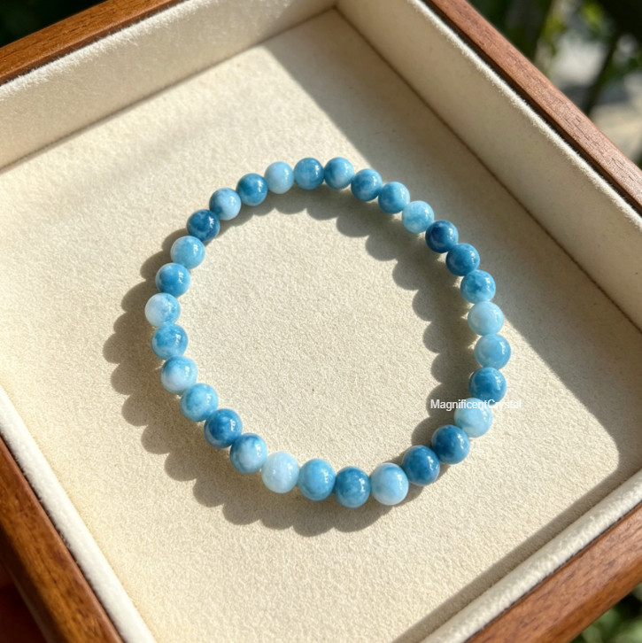 4mm Larimar Beaded Stretch Bracelet Healing Ocean Calm Crystal Women Jewelry