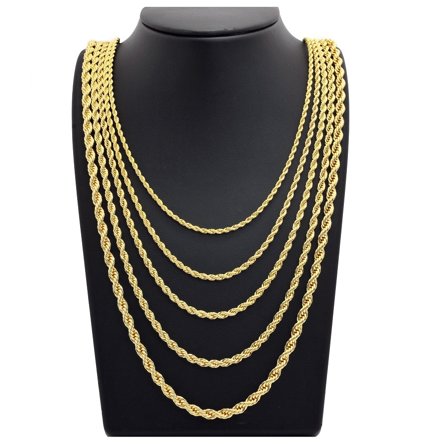 Italian Twist Rope Chain Necklace 2mm 3mm 4mm 5mm 14k Gold Plated 16″ to 30″