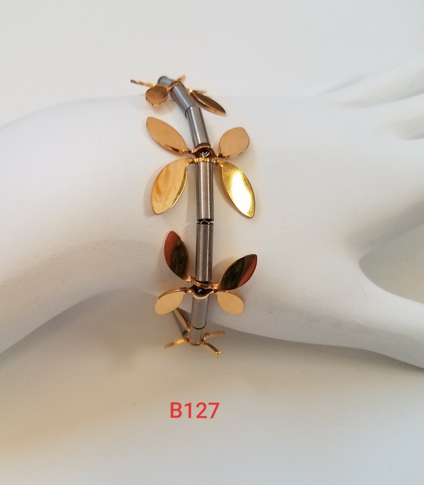 women’s bracelet stainless steel with gold leaf 7.5 inch long