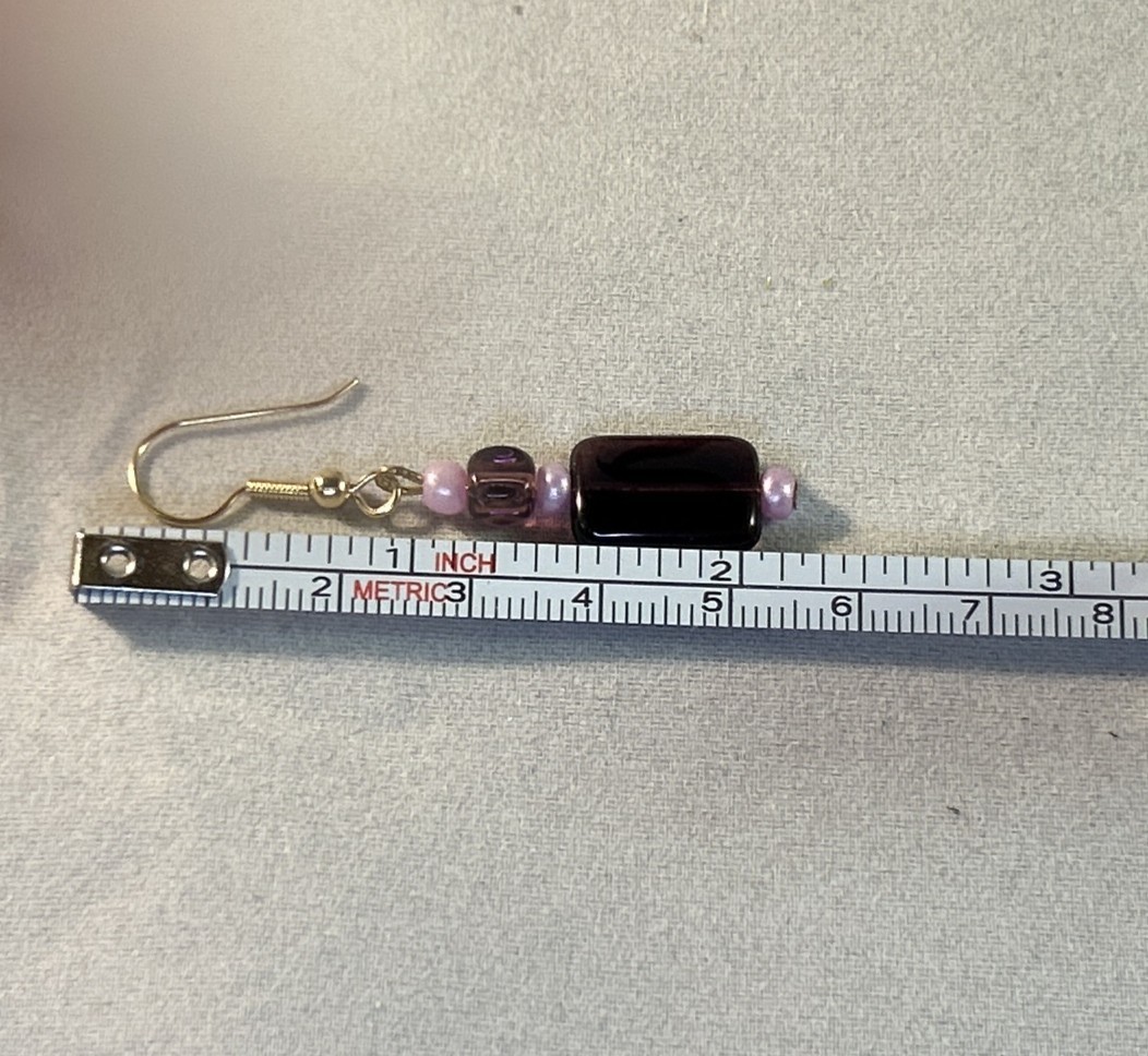 Vintage 80’s Purple Amethyst Glass Bead Llilac Pearl Drop Gold Toned Earrings