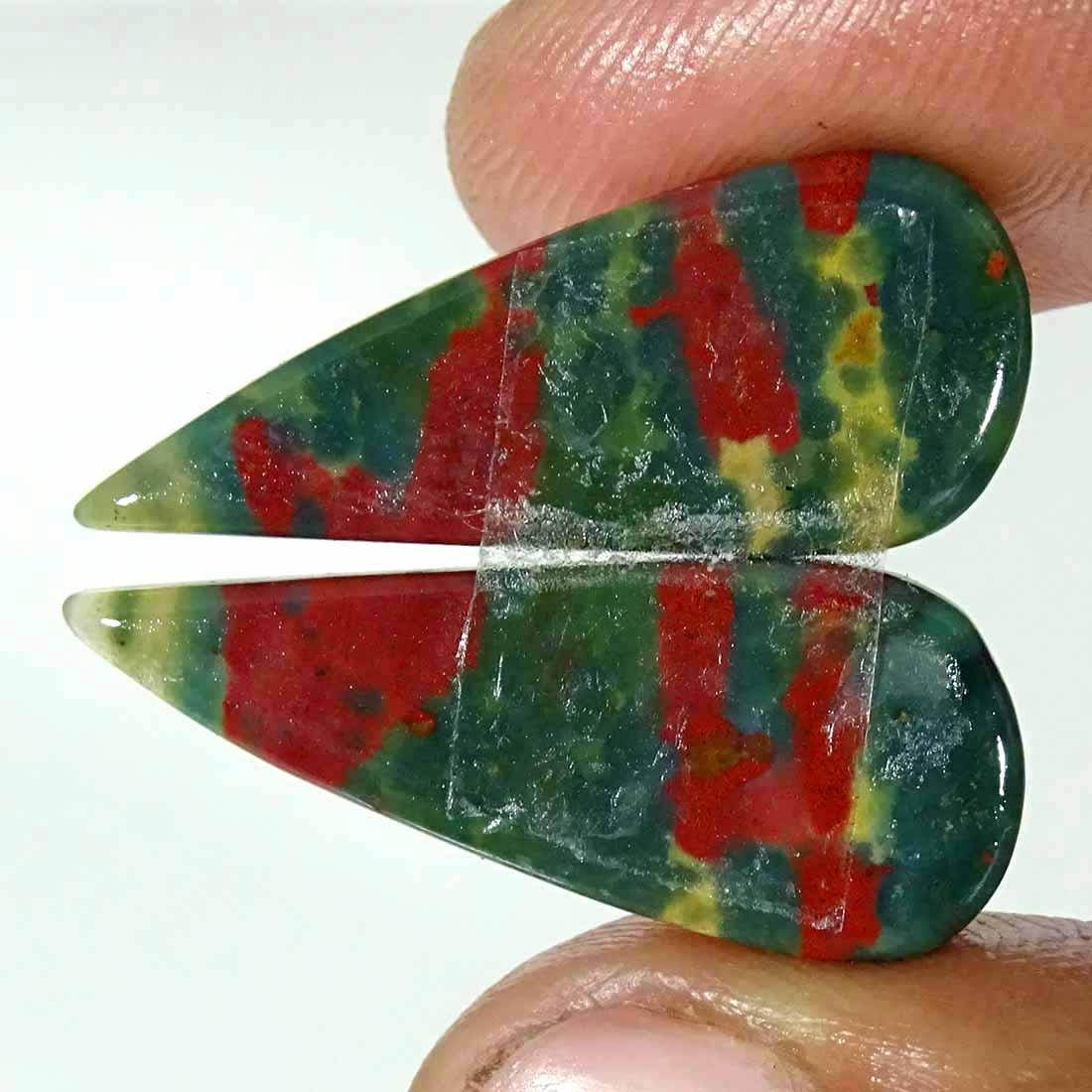 20.50Cts Natural Bloodstone Pear Pair Cabochon Loose Gemstone 12x29x4mm