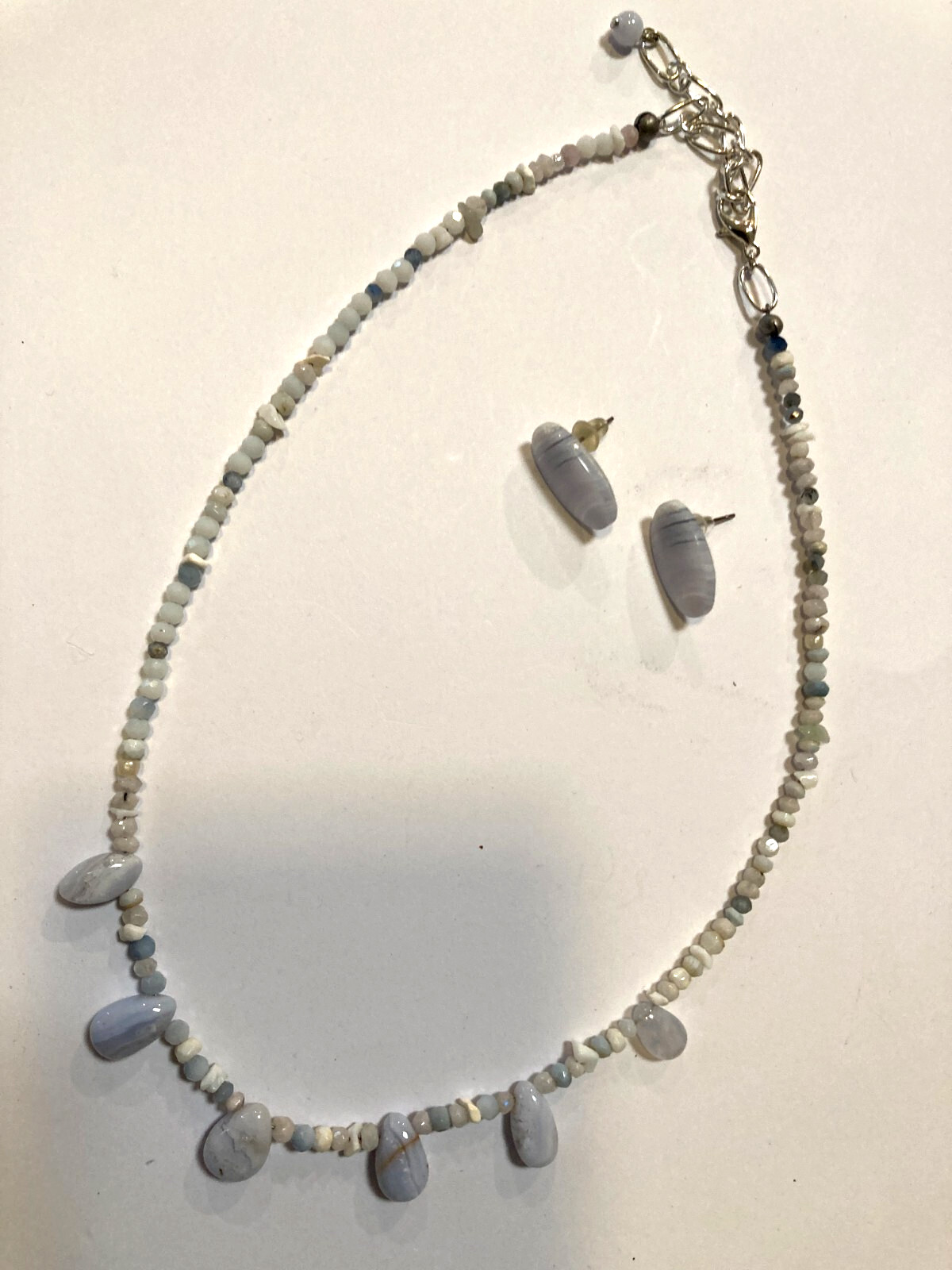 Boho Natural Light Blue Opal & LaceAgate Necklace/Choker & Earring Sets, 16″-20″