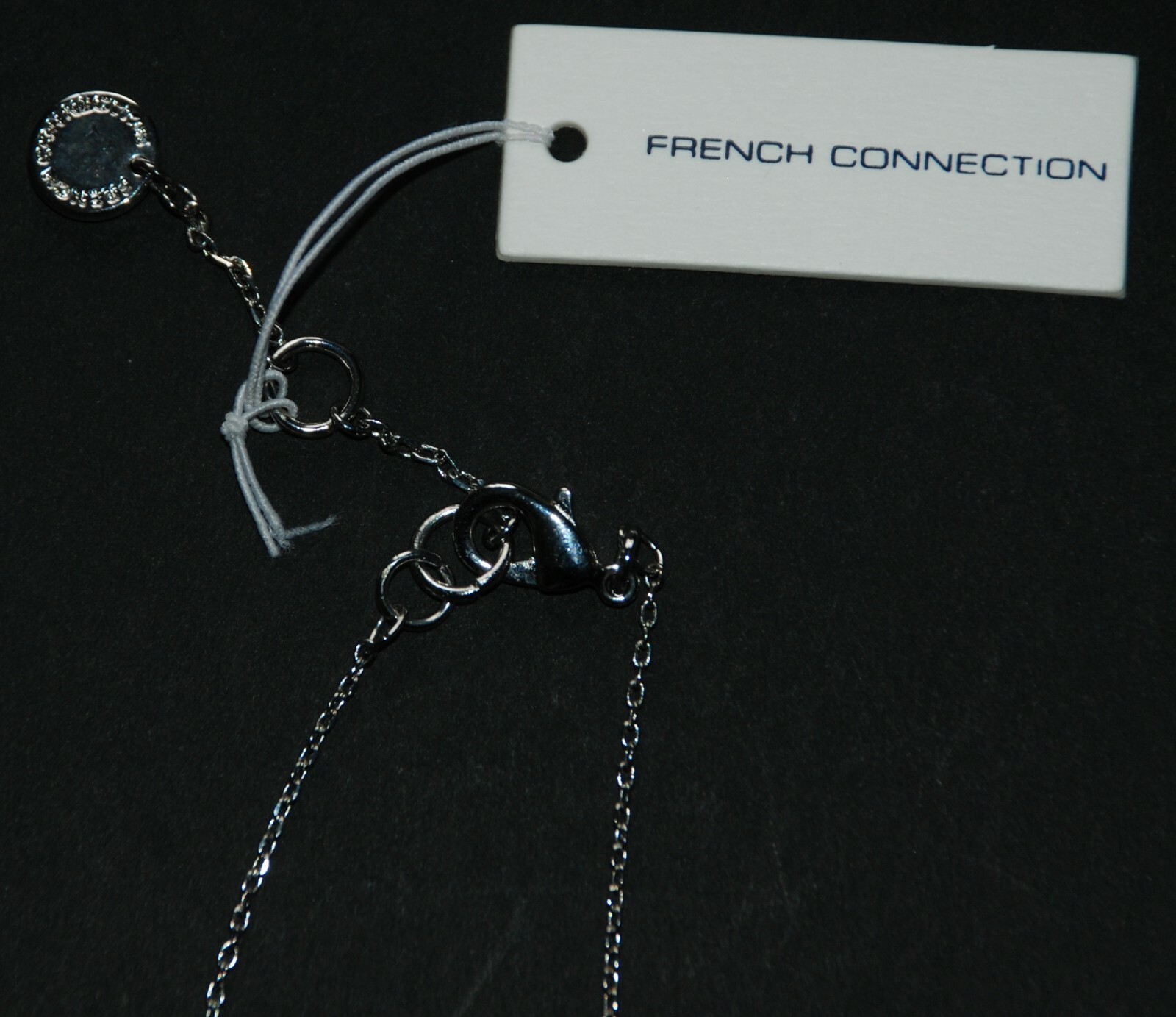 French Connection Jewelry Horizontal Blue Tube Bar Pendant With 18” Silver Chain