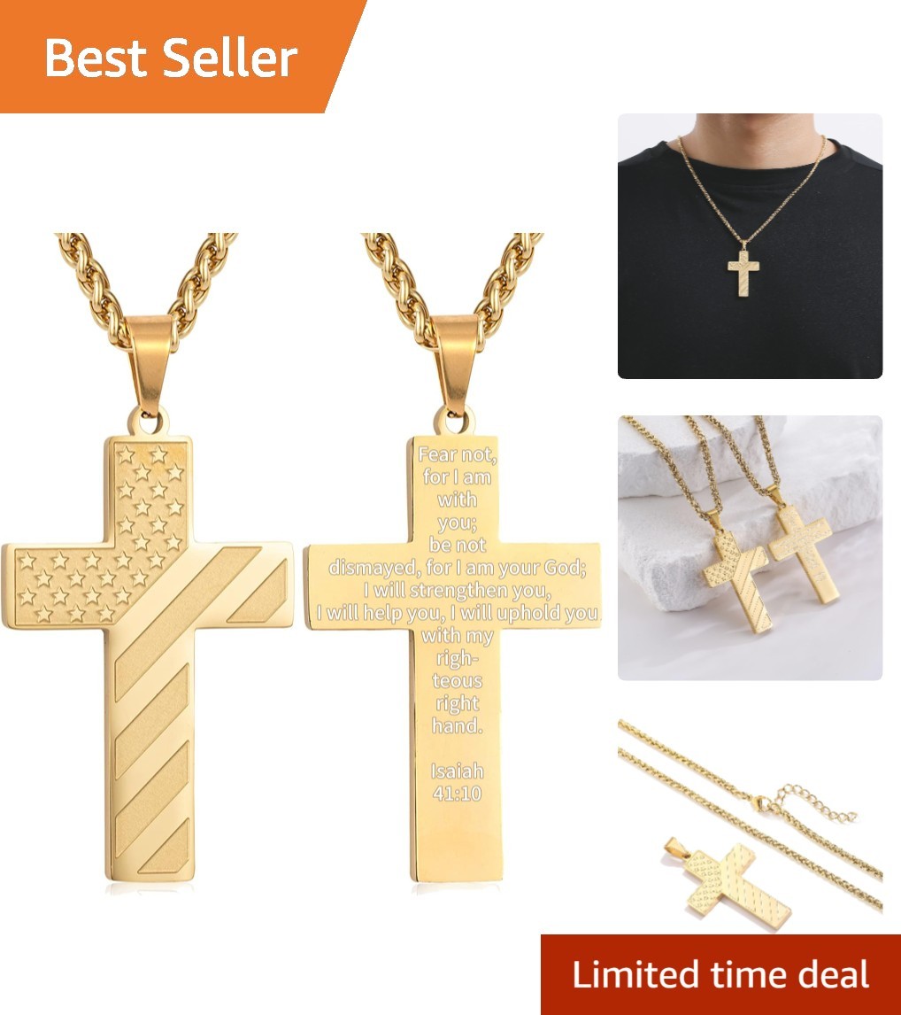 Patriotic American Flag Cross Necklace – Elegant Religious Jewelry for All Ages