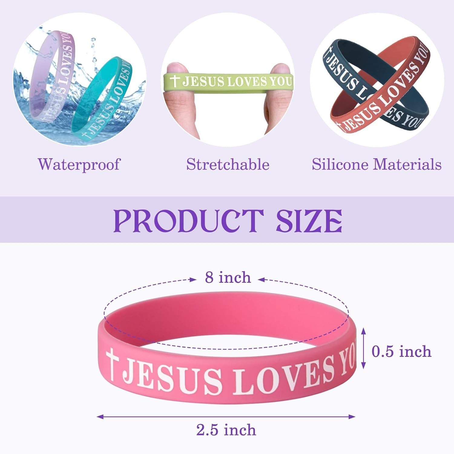 Jesus Loves You Silicone Bracelets Christian Wristbands Bulk Bible Verse Rubb…