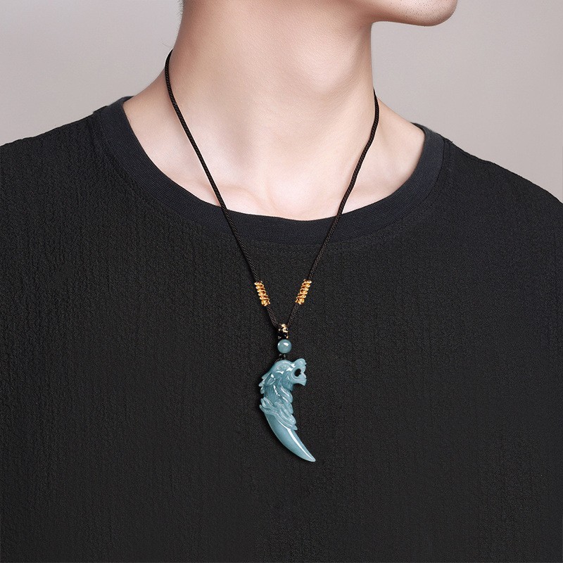 Premium Natural A Grade Ice Blue Water Jadeite Priest Pendant Unisex Necklace A8