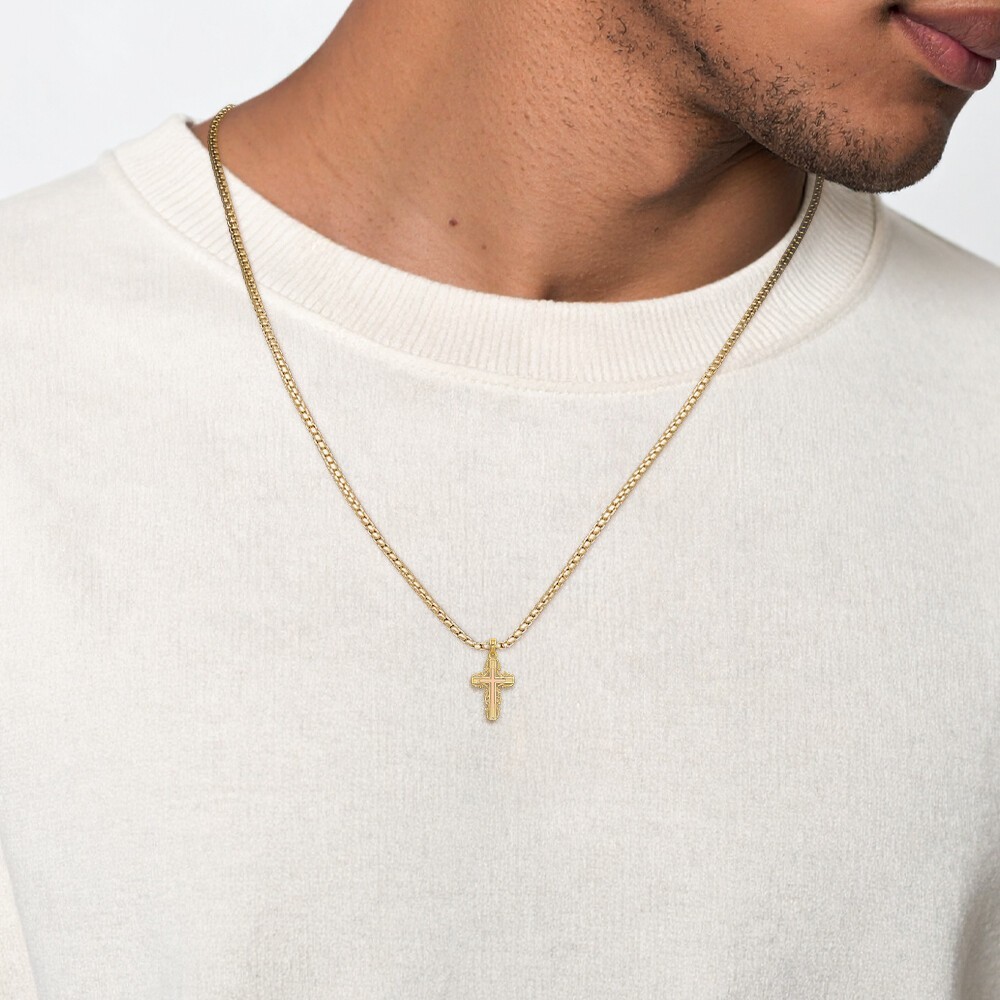 10K Solid Two Tone Gold Filigree Large Leaf Cross Pendant Necklace 27.4mm