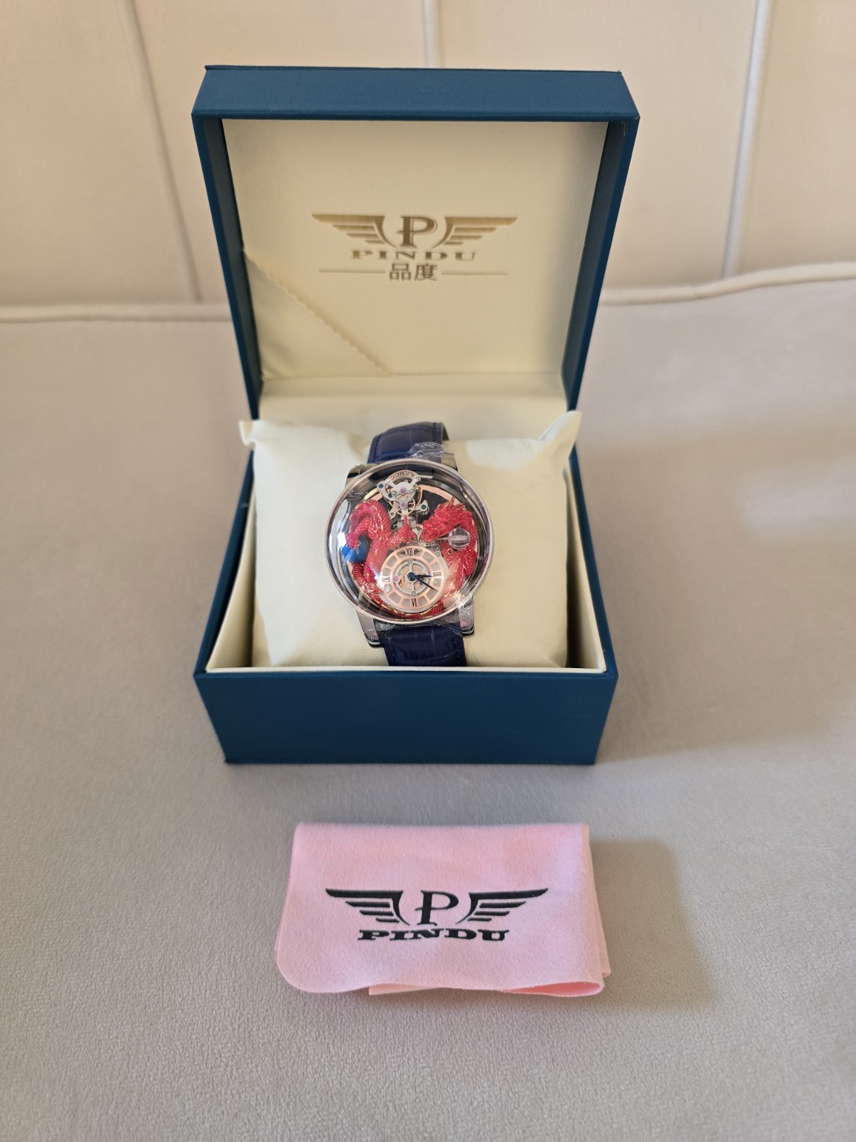 PINDU Celestial Series Hand-Crafted 3D Dragon Dial Quartz Men’s Watch