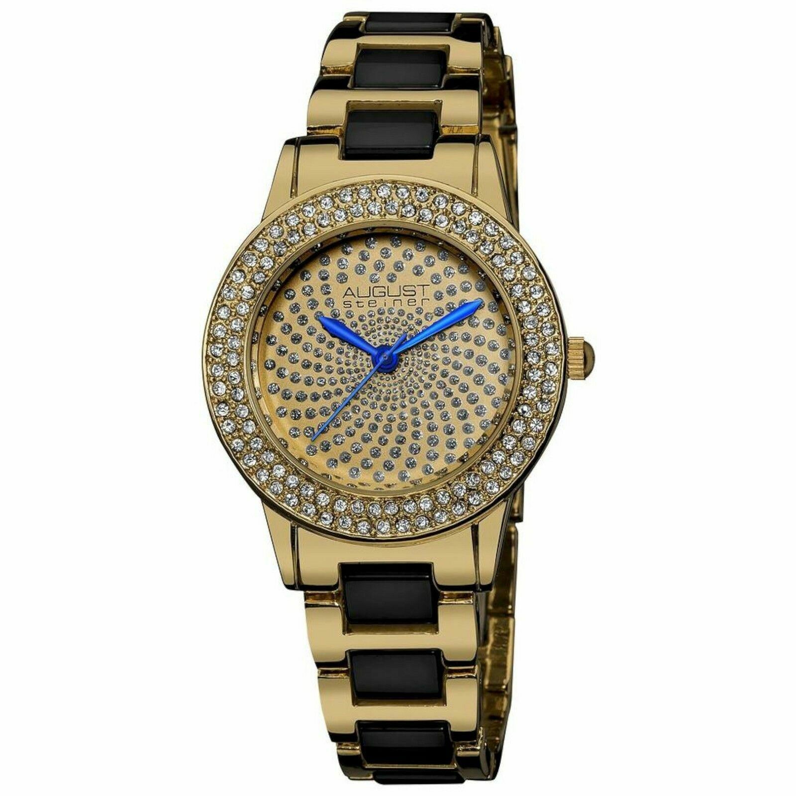 NEW August Steiner AS8052YG Women’s Crystal Glitz Gold/Black Metal Ceramic Watch