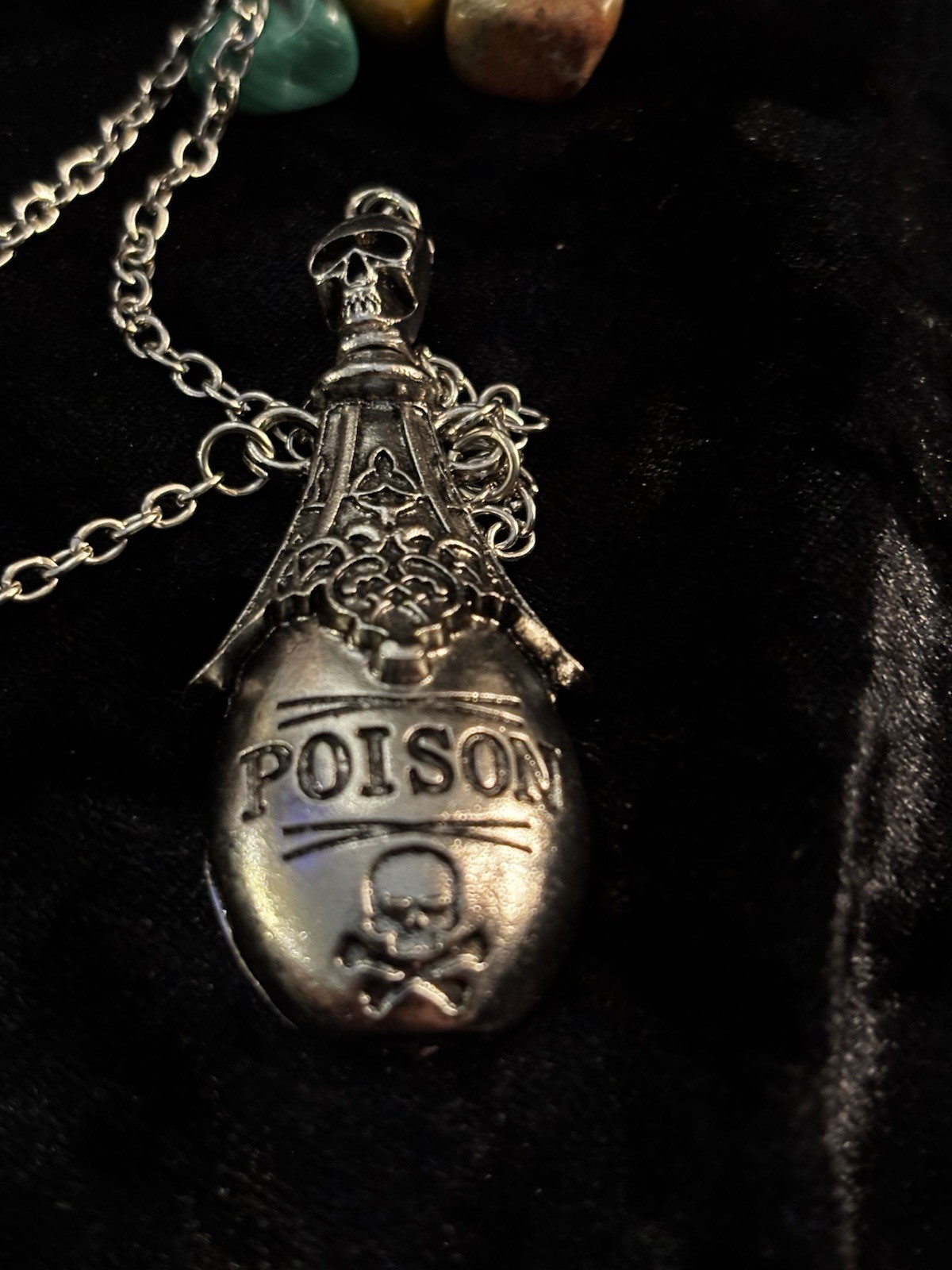 This is an Alchemy of England Lucrezia’s Fix Necklace, featuring a gothic poison