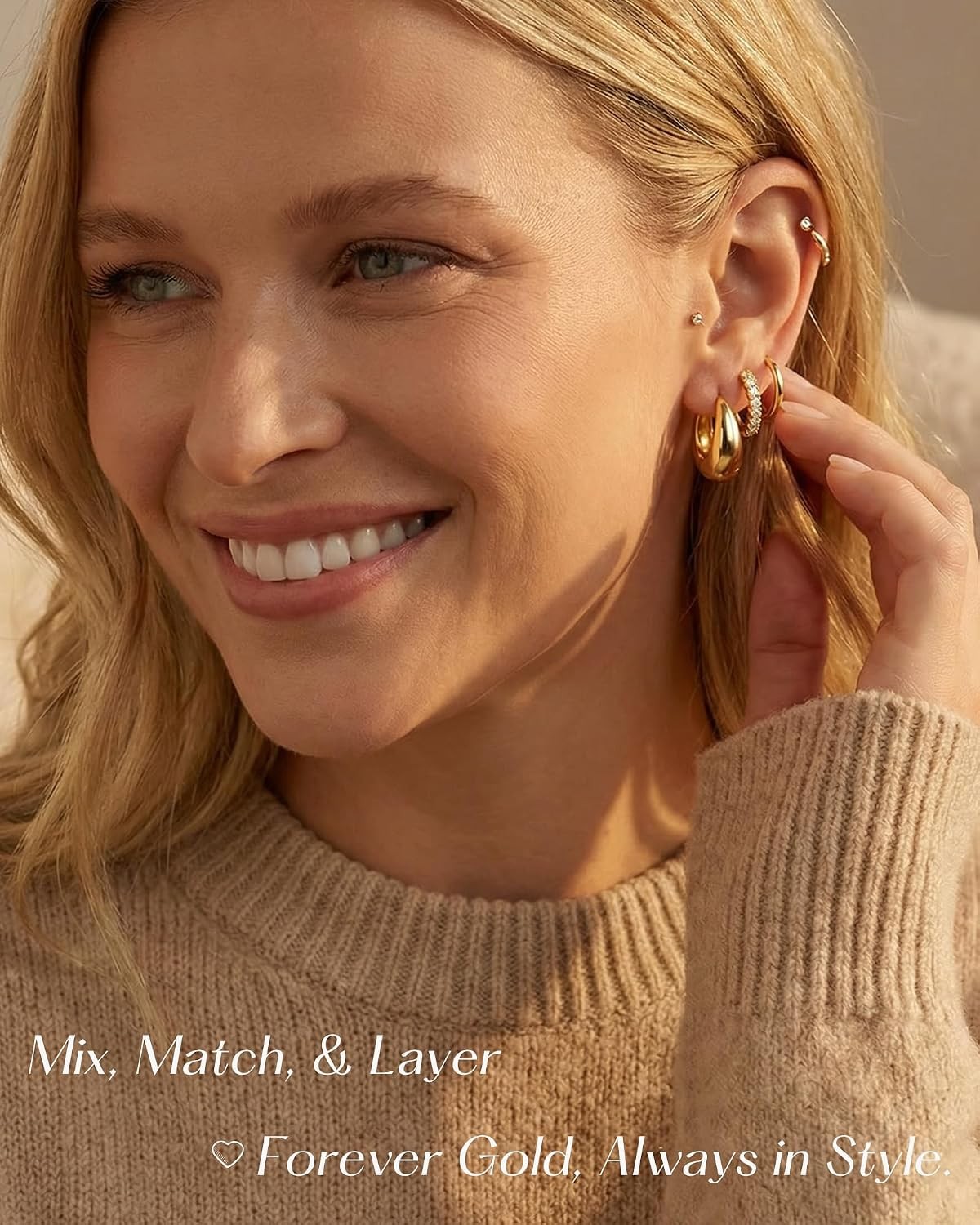 9 Pairs Gold Huggie Hoop Earrings Sets for Women, 14K Gold Plated Small Hoop Ear