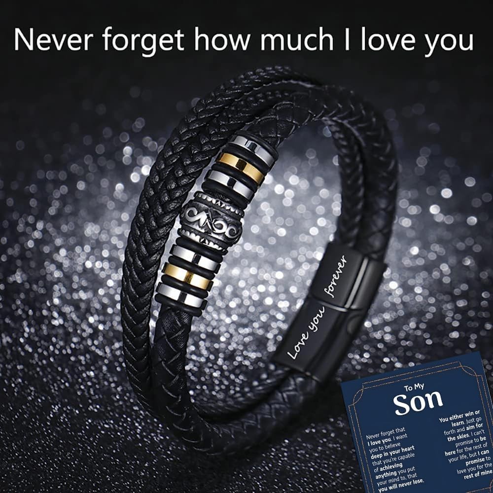 To My Son Gift for Son Bracelet Love from Mom, Dad Forever Birthday, Graduation