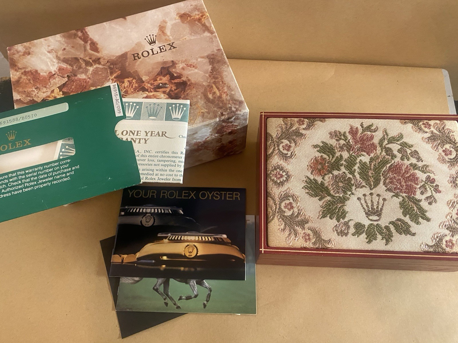 Vintage Rolex Watch Box Set w/ Dated 1990 Warranty Papers Booklets No Watch