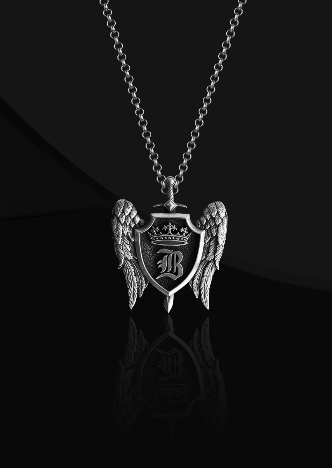 Personalized Initial Oxidized 925 Sterling Silver Necklace Duty Free