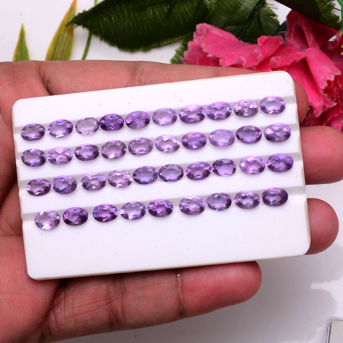 39 Pcs VVS Natural Amethyst 7mmx5mm Untreated Oval Faceted Cut Loose Gemstones