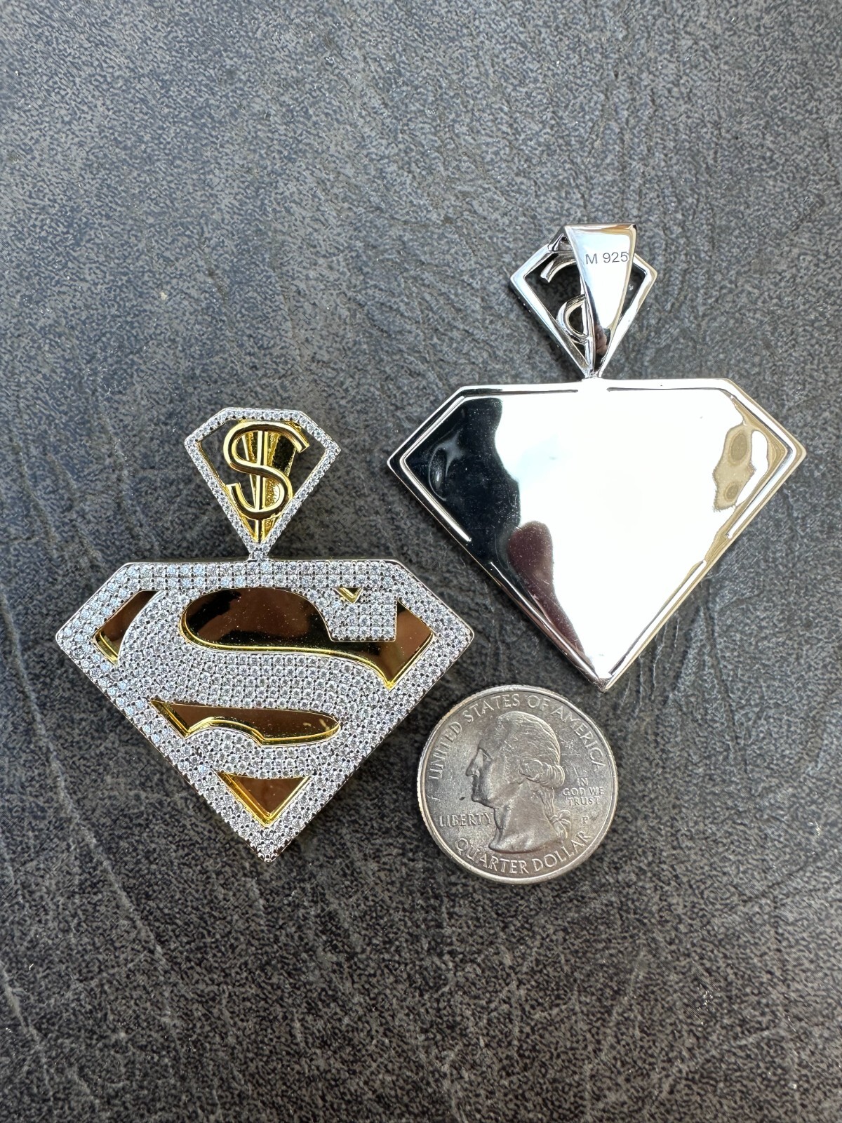 MOISSANITE Real 925 Silver/Gold Plated Iced SUPERMAN Superhero Pendant Necklace
