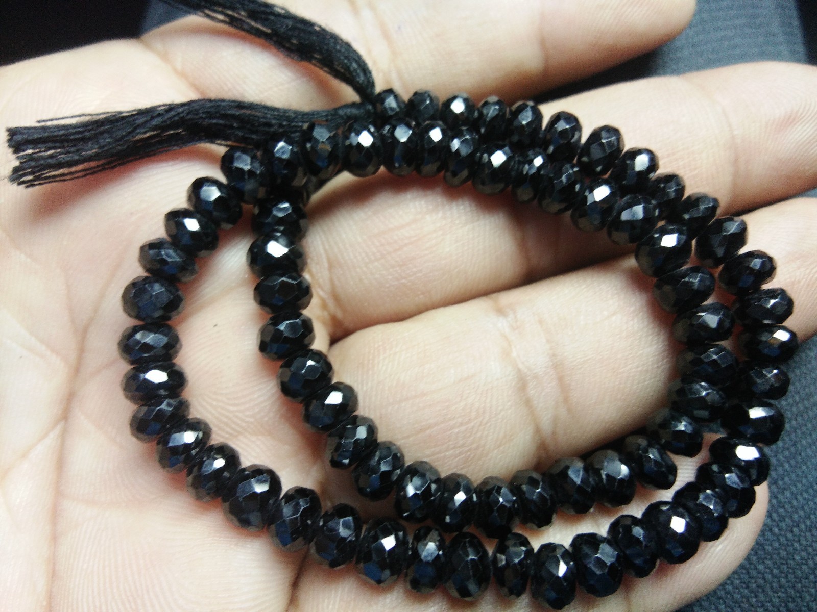 Black Spinel Micro Faceted Rondelle Beads 8-8.5mm 7 Inch Strand