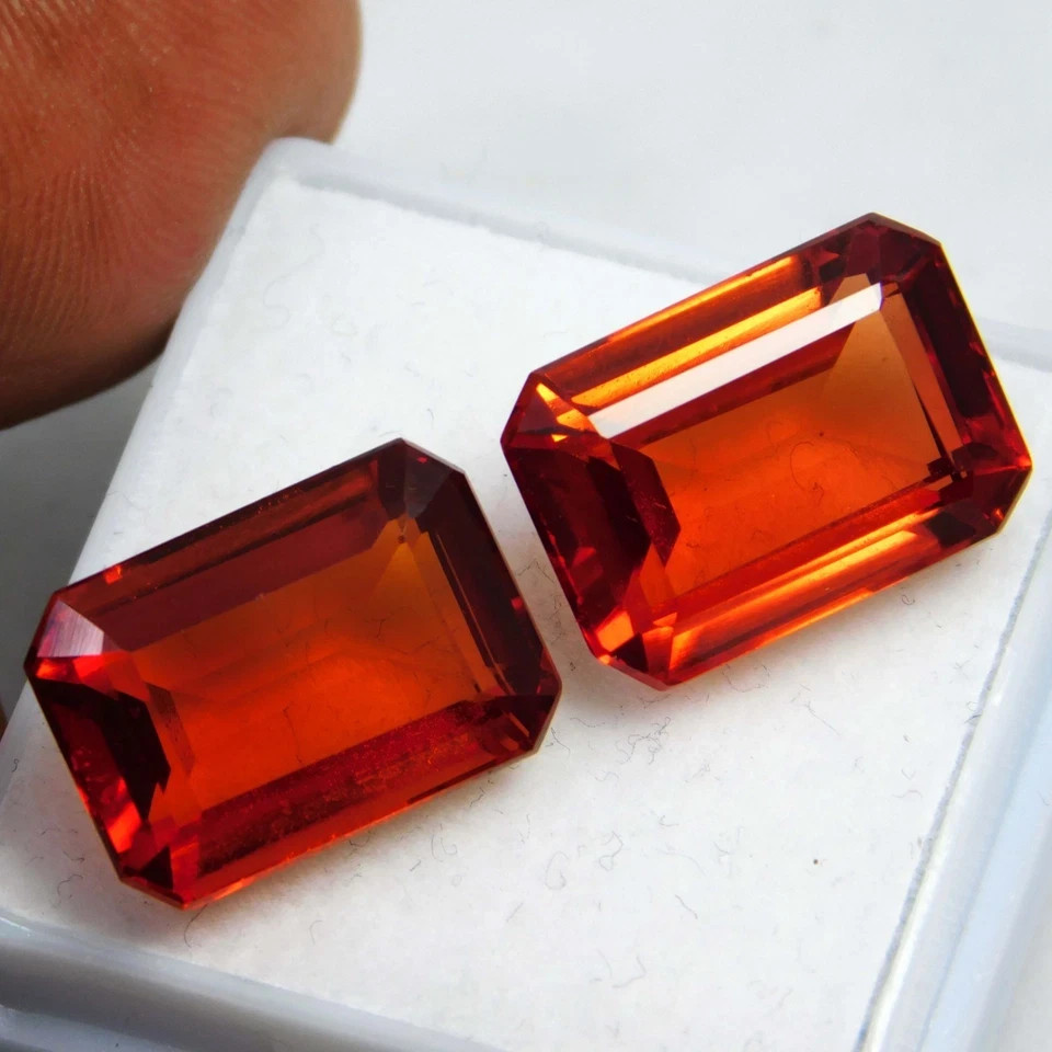 Natural Orange Sapphire 20 Ct Emerald Cut Pair Certified Rare Loose Gemstone
