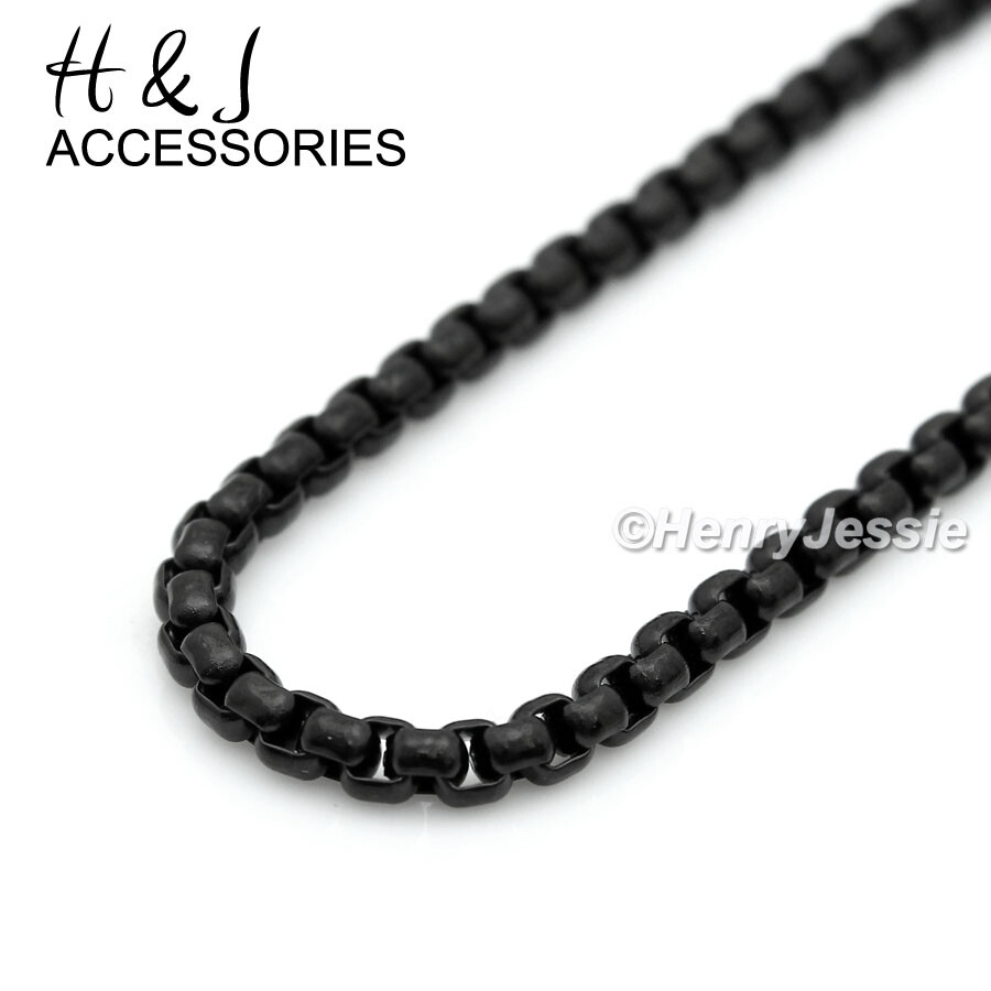 18-36″MEN Stainless Steel 3mm Black Plated Box Link Chain CZ Lion Pendant*ABP134