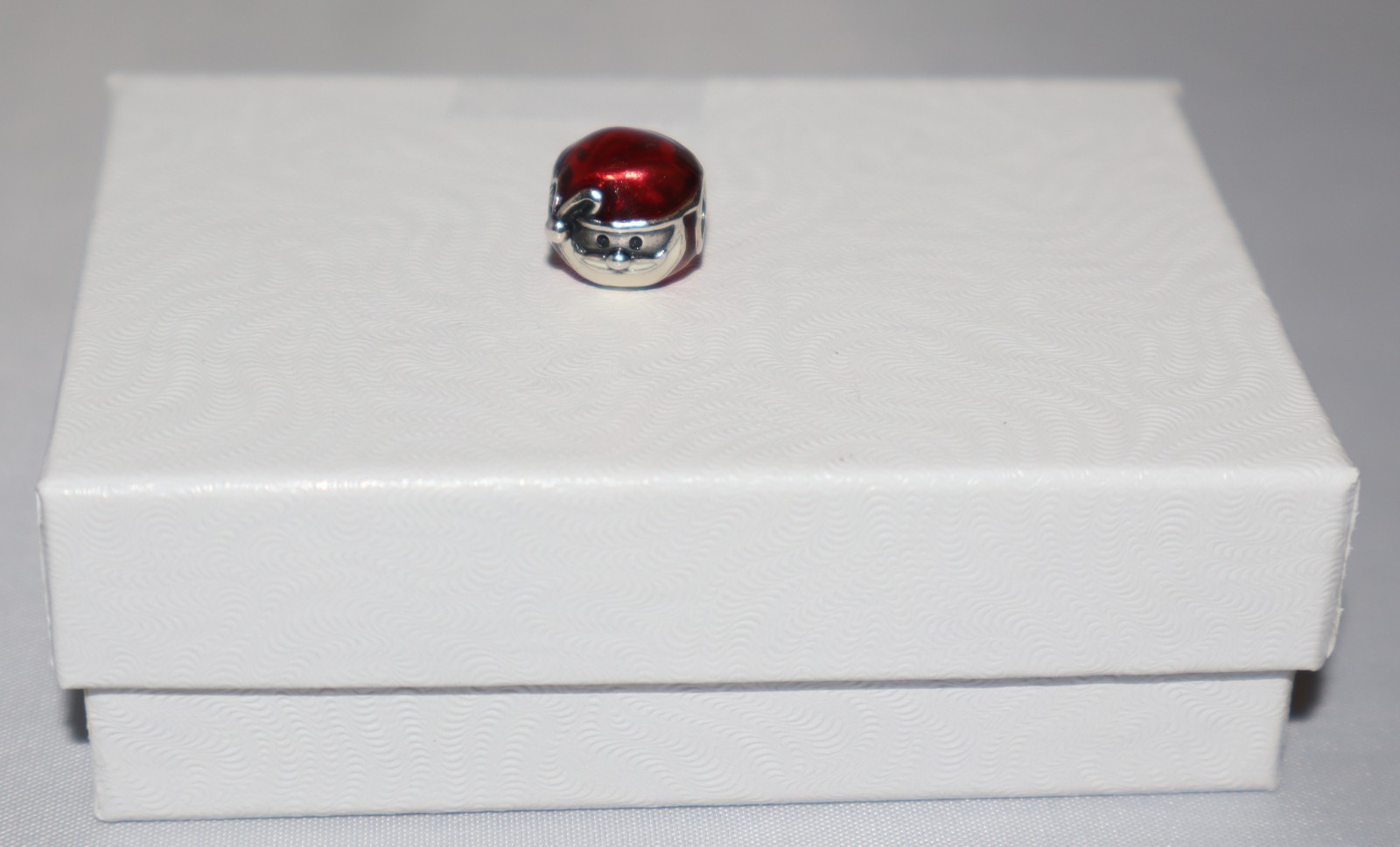 Pandora Sterling Silver Red and White Enamel Santa Claus Head Slide Bead Charm