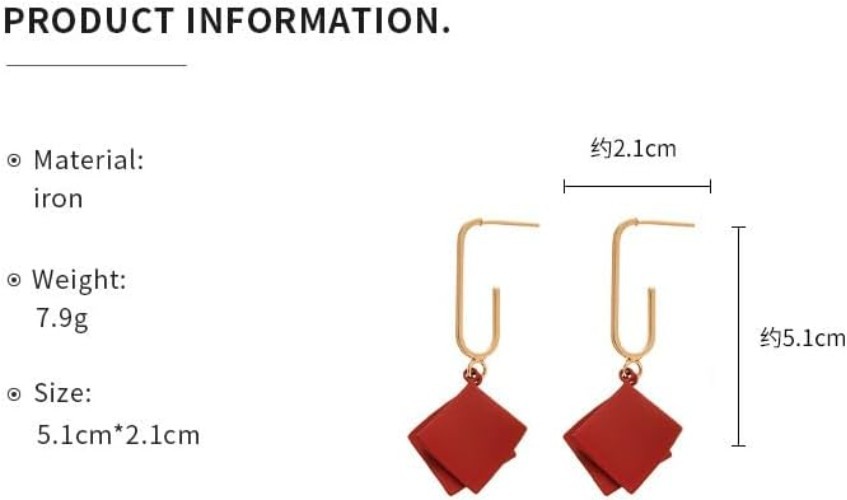 Minimalist Red Rhombic Drop Earrings – Lightweight & Stylish for Every Occasion