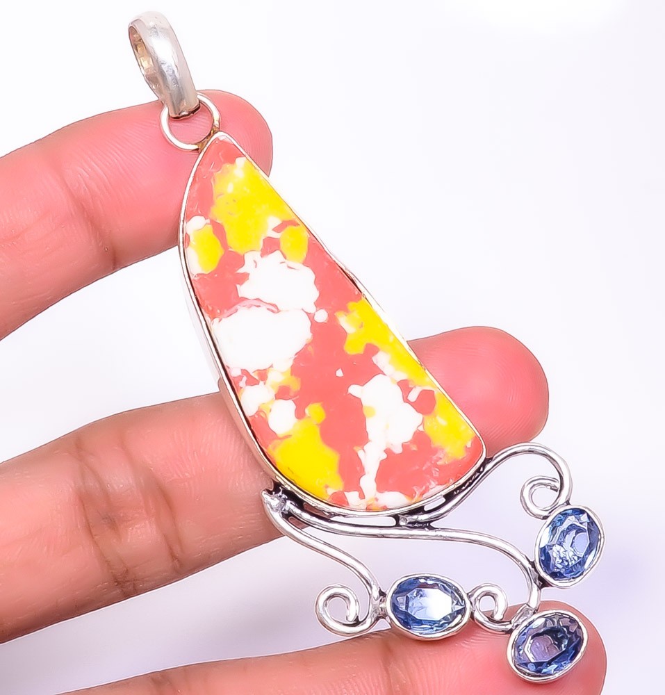 Mosaic Rainbow Jasper & Tanzanite Quartz Gemstone Pendant 3.29″ T2769