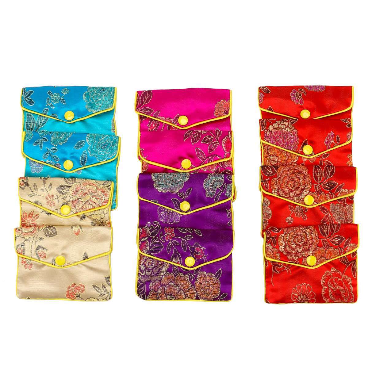 12 Fancy Silk Chinese Jewelry Purse Pouches with Zipper Gift Bag Pouch 3″ x 3.9″
