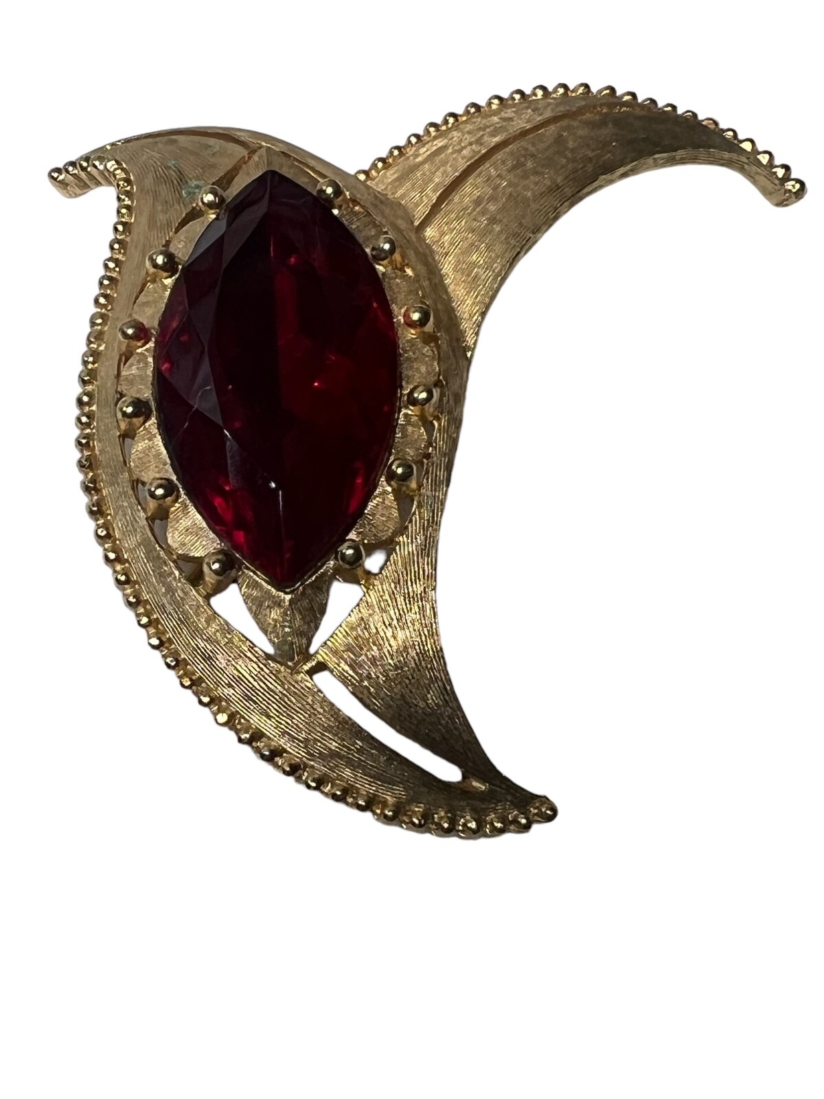 Rare VTG Charel LG Gold Tone & Oversized Red Marquis Rhinestone Brooch(BRCH3638)