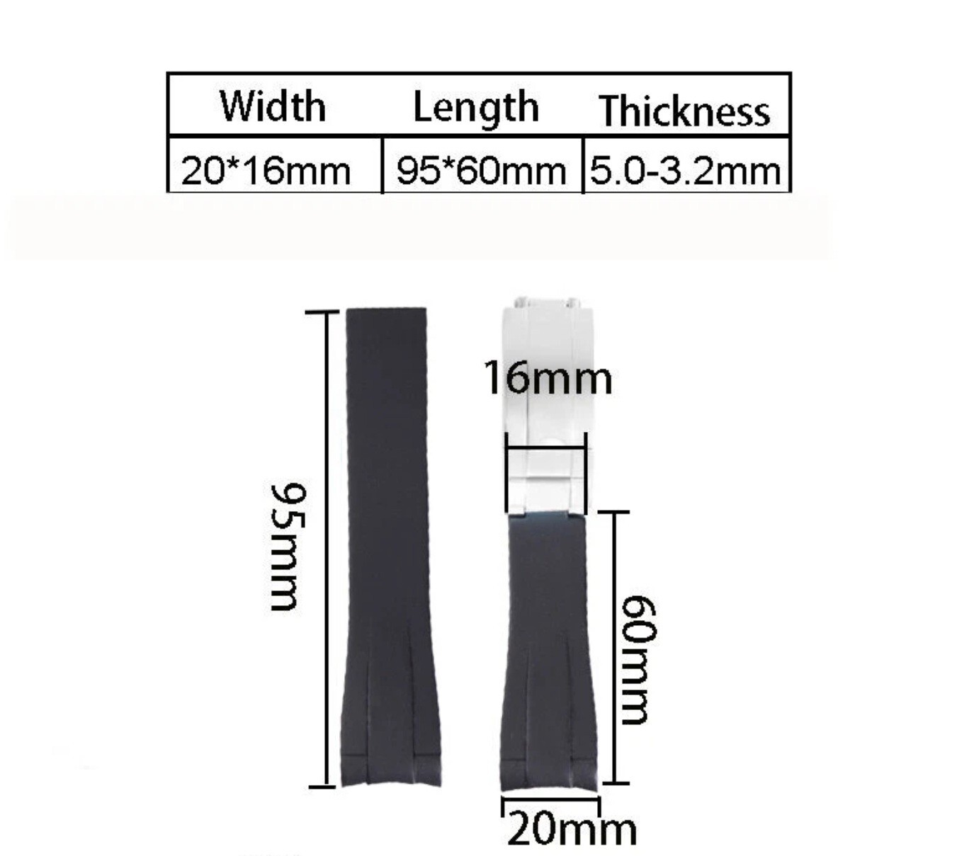 Black Rubber Watch Strap Band For ROLEX DATEJUST DAYTONA SUBMARINER OYSTERFLEX