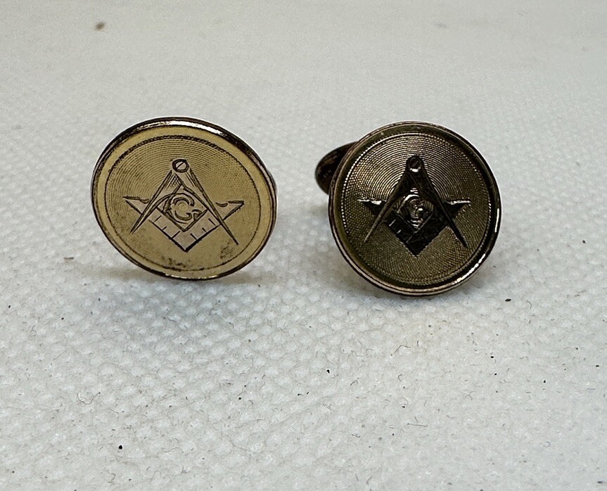 Antique Engraved Gold Filled Mason Masonic Cufflinks Cuff Links – 5.59g